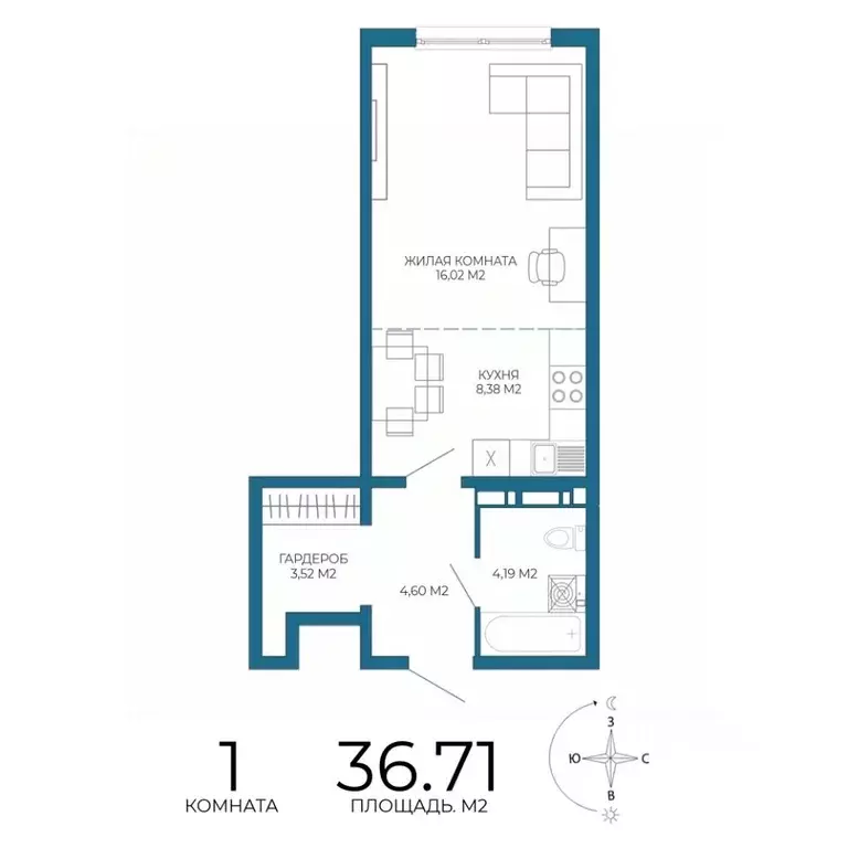 1-к кв. Пензенская область, Пенза Чаадаев жилой комплекс (36.71 м) - Фото 1