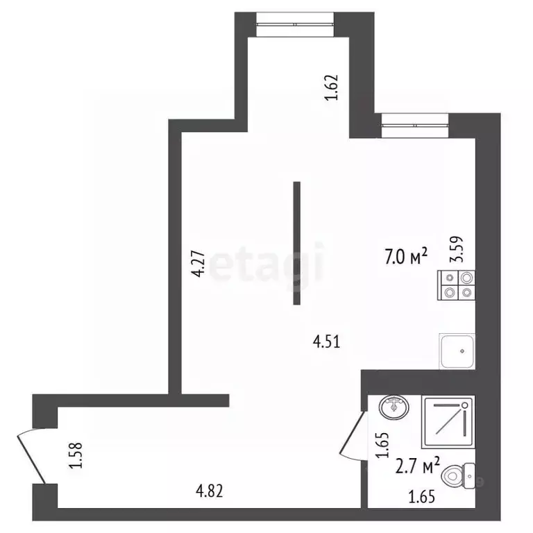 Студия Белгородская область, Белгород ул. Семейная, 33 (27.1 м) - Фото 2