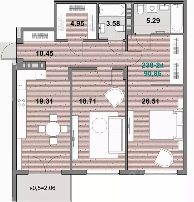 2-к кв. Калининградская область, Зеленоградск ул. Гагарина (89.09 м) - Фото 1