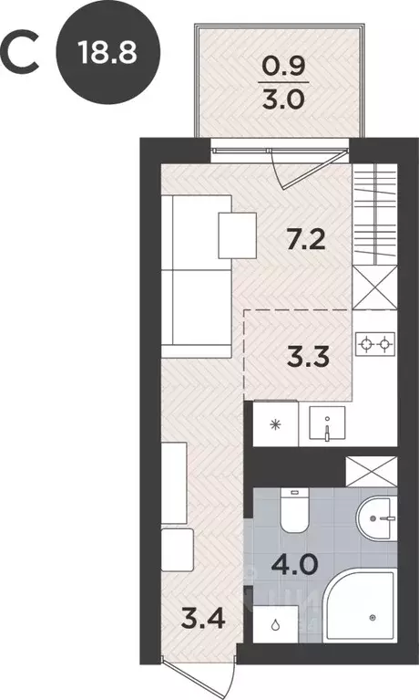 1-к кв. Калининградская область, Калининград Тихорецкая ул. (18.8 м) - Фото 1