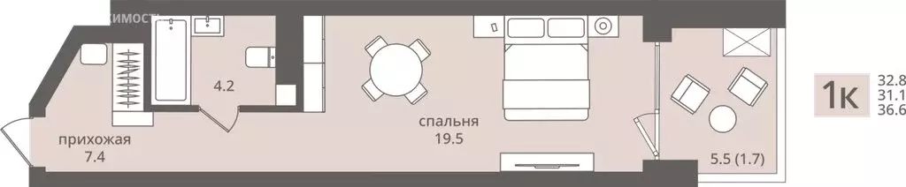 Квартира-студия: Калининградская область, Пионерский (32.8 м) - Фото 1