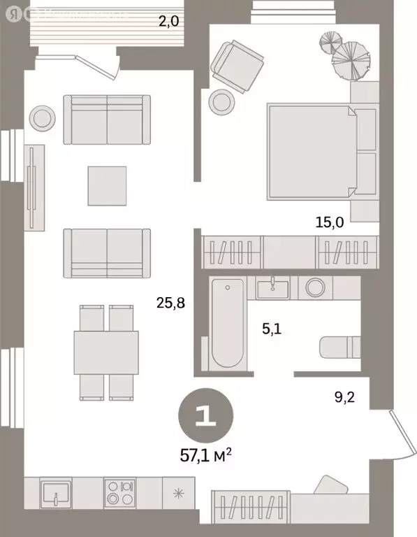 1-комнатная квартира: Екатеринбург, улица Пехотинцев, 2Д (57.1 м) - Фото 1