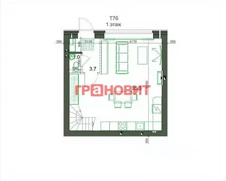 Квартира, 2 комнаты, 76.51 м - Фото 1