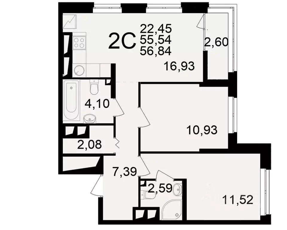 2-к кв. Рязанская область, Рязань ул. Чкалова (55.54 м) - Фото 1