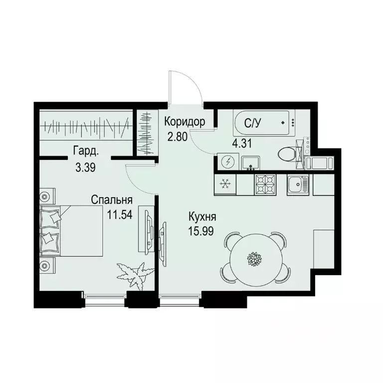 1-к кв. Санкт-Петербург ул. Профессора Попова, 38 (38.03 м) - Фото 0