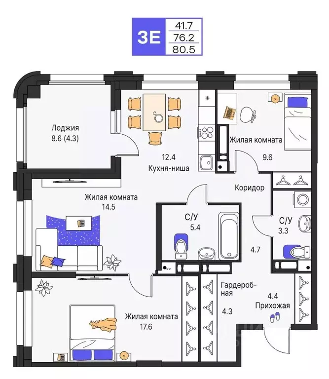 3-к кв. Пермский край, Пермь ул. Карла Модераха, 7 (80.5 м) - Фото 1