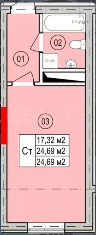 Квартира-студия, 24,6 м, 16/16 эт. - Фото 0