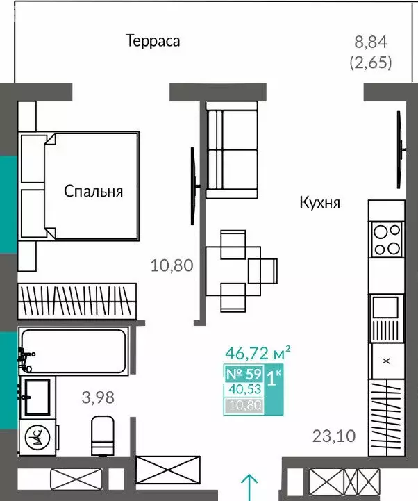1-комнатная квартира: Севастополь, ЖК Видный (40.53 м) - Фото 1