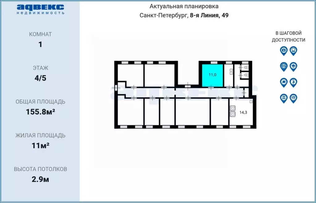 Комната Санкт-Петербург 8-я Васильевского острова линия, 49 (11.0 м) - Фото 2