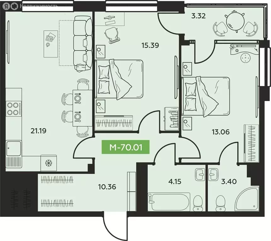 3-комнатная квартира: Иваново, проспект Ленина, 55В (70.01 м) - Фото 1