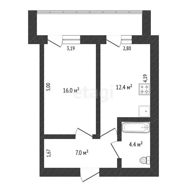 1-комнатная квартира: Благовещенск, улица Горького, 195 (42.7 м) - Фото 0