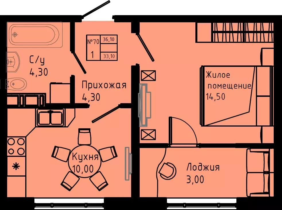 1-комнатная квартира: Коммунар, Железнодорожная улица, 41к3 (36.1 м) - Фото 1