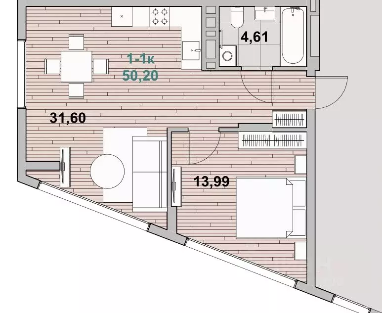 1-к кв. Калининградская область, Зеленоградск ул. Гагарина (49.35 м) - Фото 1