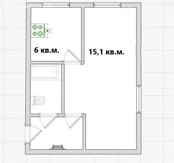1-комнатная квартира: Воронеж, Геофизическая улица, 1 (27.9 м) - Фото 1