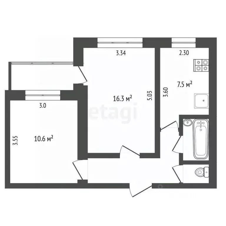 2-к кв. Челябинская область, Челябинск ул. Доватора, 22А (44.5 м) - Фото 1