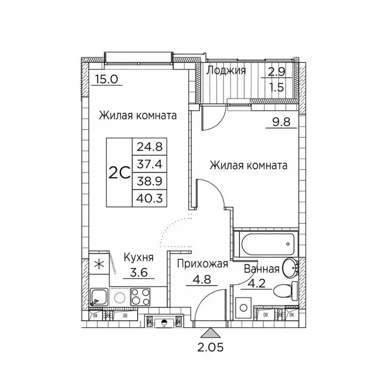 2-к кв. Приморский край, Владивосток ул. Расула Гамзатова, 7к2 (40.3 ... - Фото 1