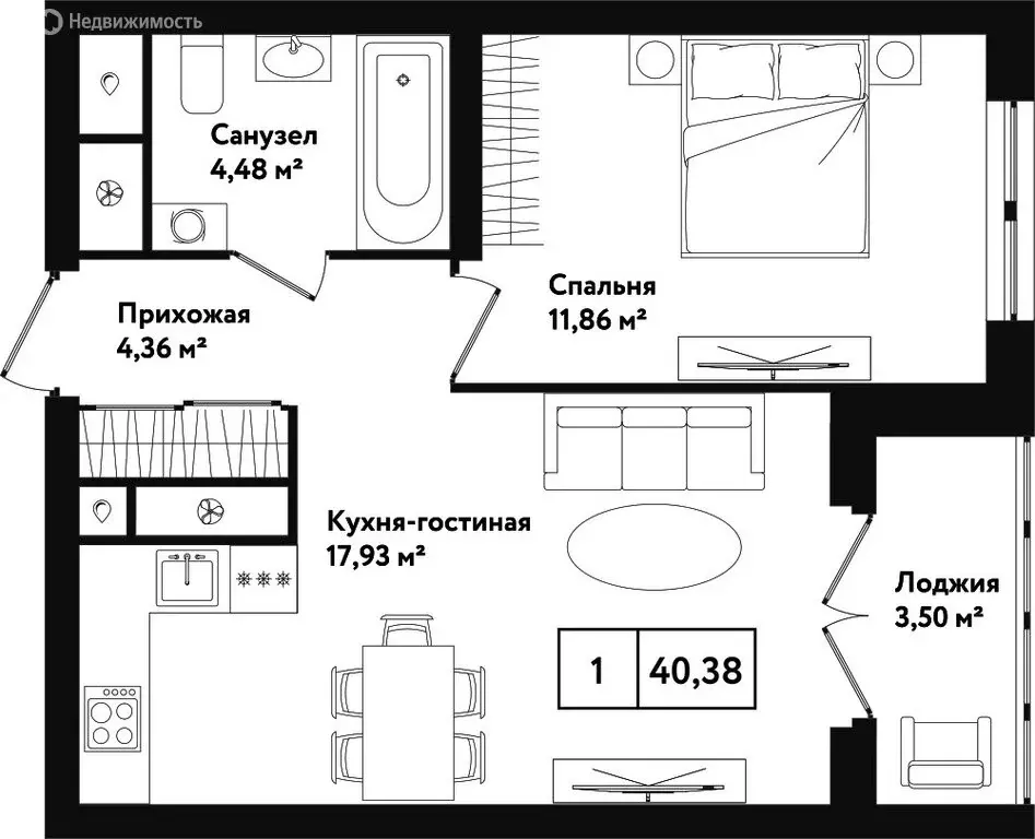 1-комнатная квартира: Тула, улица Седова, 26к2 (43.1 м) - Фото 0