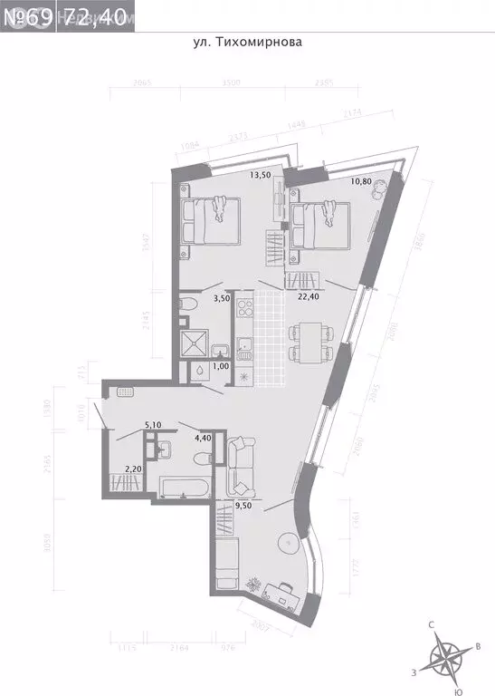 3-комнатная квартира: Казань, Вахитовский район, улица Калинина, 1Б ... - Фото 1