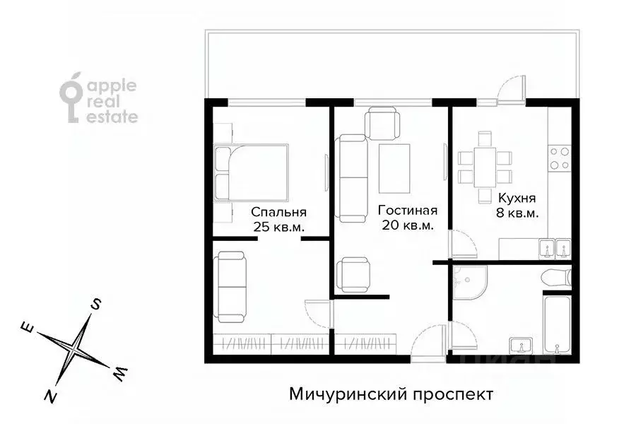 2-к кв. Москва Мичуринский просп., 7 (69.0 м) - Фото 2