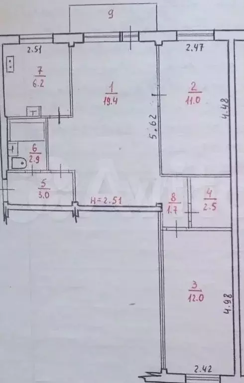 3-к. квартира, 59 м, 4/5 эт. - Фото 0