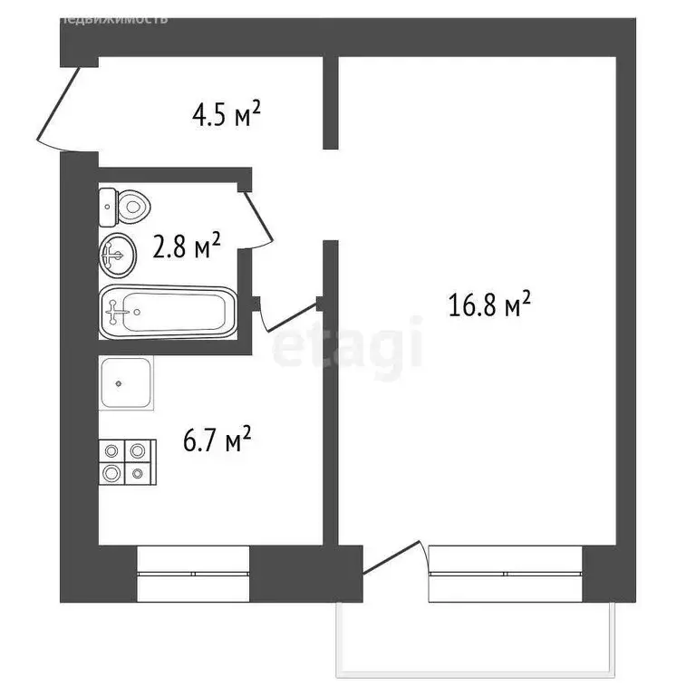 1-комнатная квартира: Ялуторовск, улица Свердлова, 41 (30.8 м) - Фото 1