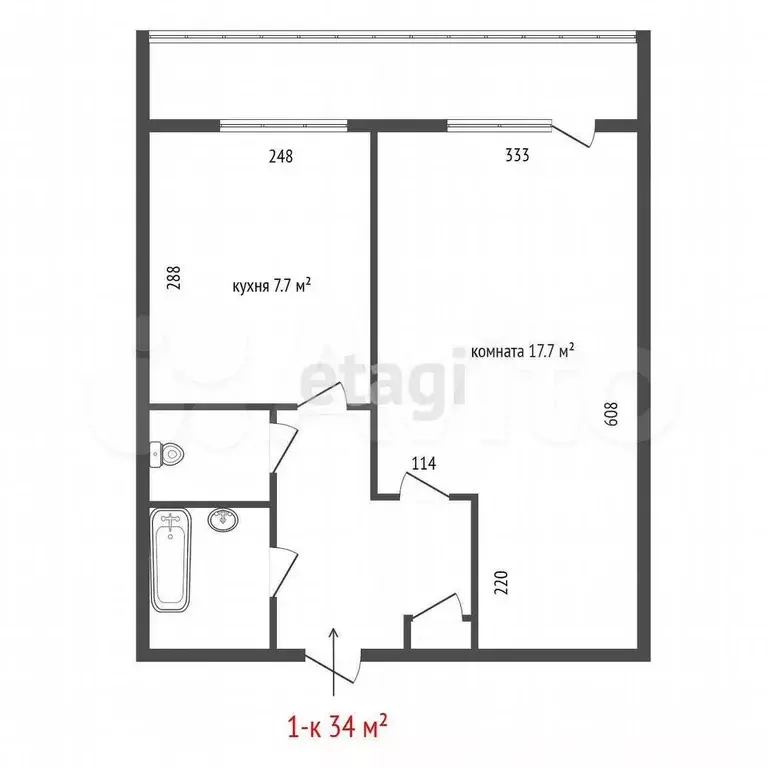 1-к. квартира, 34 м, 9/9 эт. - Фото 0