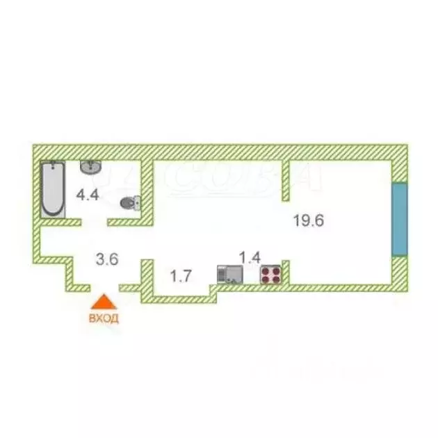 1-к кв. Тюменская область, Тюмень ул. Республики, 204к11 (30.8 м) - Фото 2