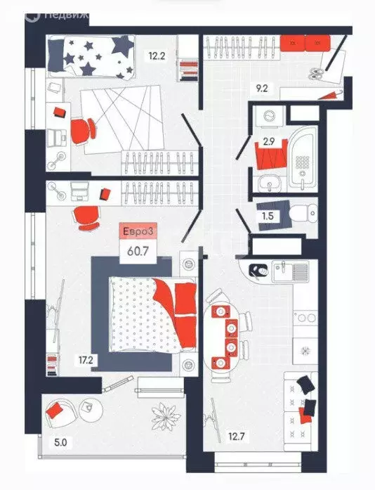 3-комнатная квартира: Тула, улица Академика Насоновой, 9 (60.7 м) - Фото 0