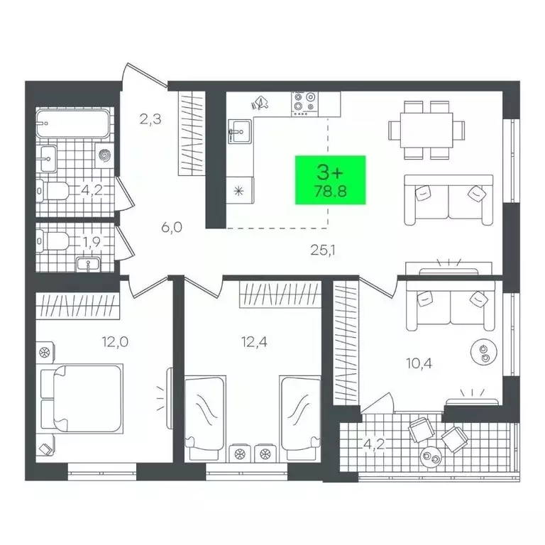 3-к кв. Тюменская область, Тюмень ул. Николая Глебова, 10 (78.87 м) - Фото 0