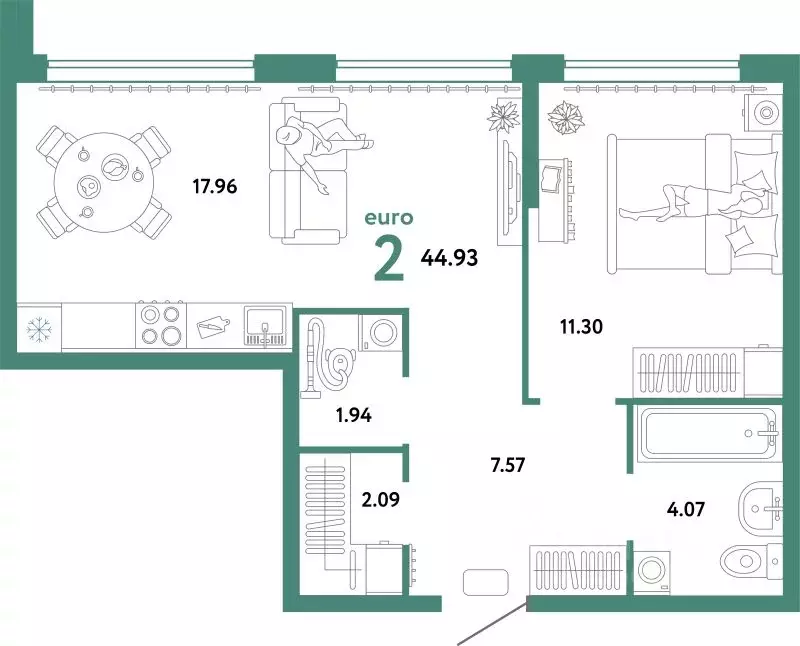 2-к кв. Тюменская область, Тюмень ул. 50 лет Октября, 63к2 (44.92 м) - Фото 1