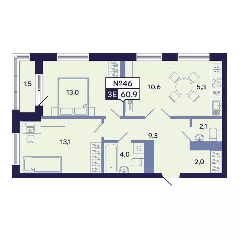 3-комнатная квартира: Якутск, Новопортовская улица, 1А/1 (60.9 м) - Фото 1