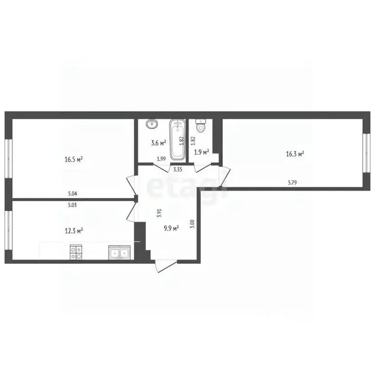 2-к кв. Татарстан, Набережные Челны 65-й комплекс, 17 (60.5 м) - Фото 2