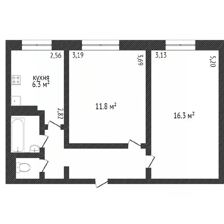 2-к кв. Белгородская область, Белгород ул. Чапаева, 32 (47.0 м) - Фото 0