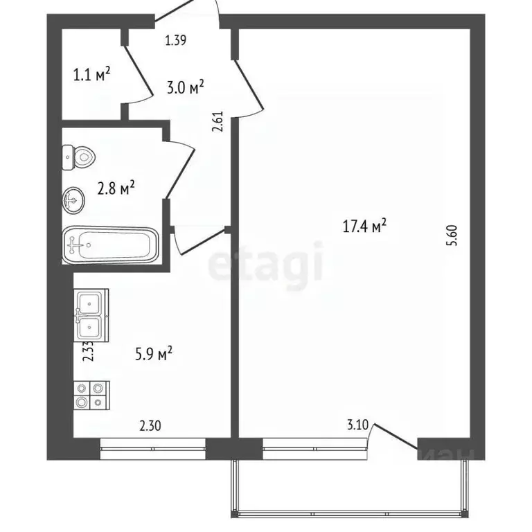 1-к кв. Архангельская область, Новодвинск Двинская ул., 42 (30.2 м) - Фото 2