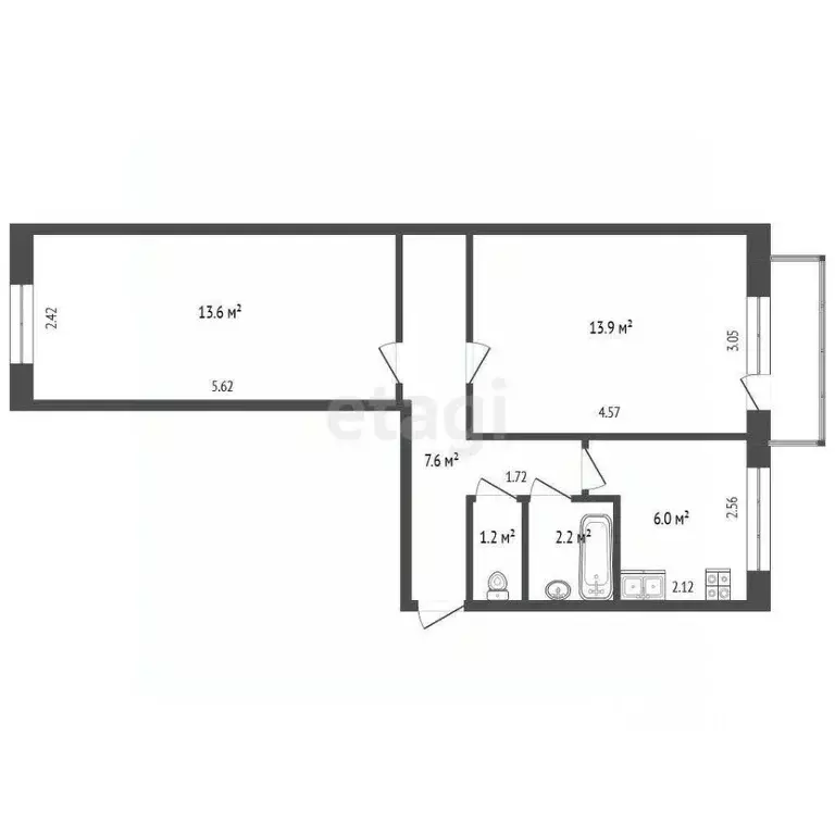 2-к кв. Омская область, Омск ул. 24-я Северная, 214 (45.3 м) - Фото 1