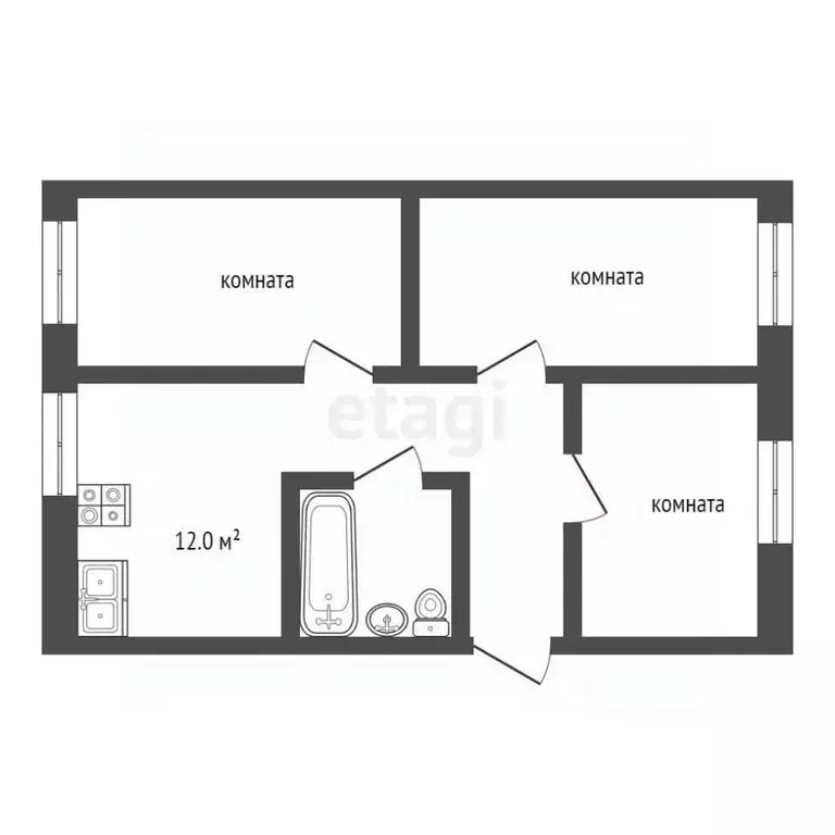 3-к кв. Крым, Евпатория городской округ, Новоозерное пгт ул. Морская, ... - Фото 2