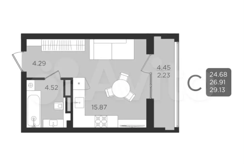 Квартира-студия, 26,9 м, 7/9 эт. - Фото 1