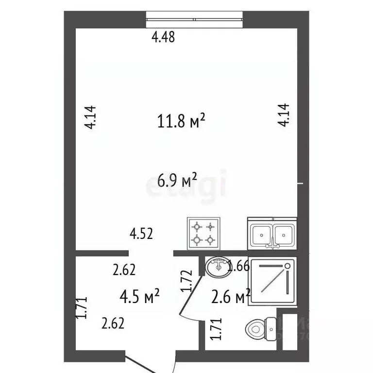 Студия Санкт-Петербург ул. Тосина, 1к2 (25.8 м) - Фото 2