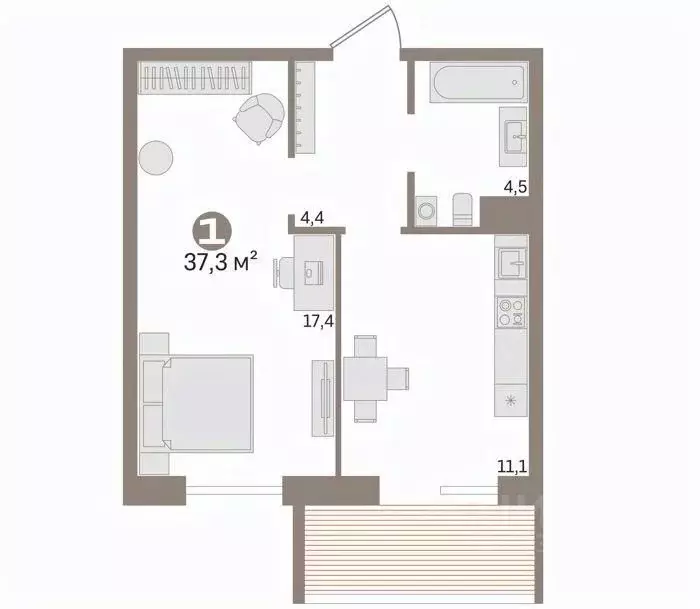 1-к кв. Тюменская область, Тюмень ул. Щербакова, 136 (32.5 м) - Фото 2