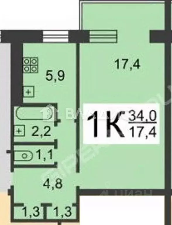 1-к кв. Нижегородская область, Нижний Новгород Радужная ул., 14 (33.0 ... - Фото 2