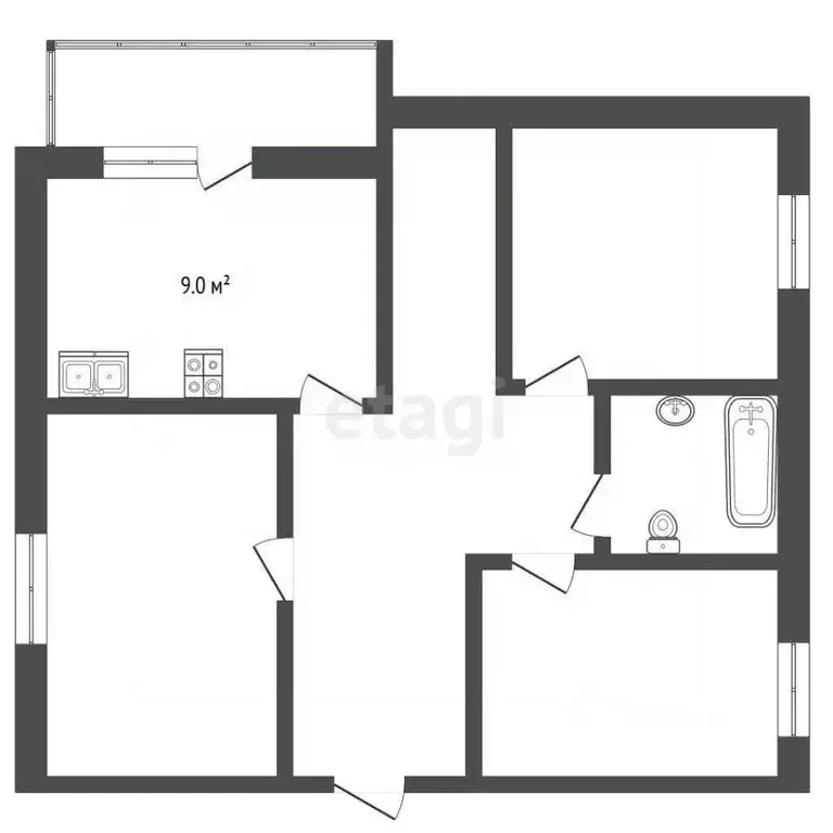 3-к кв. Крым, Евпатория ул. Интернациональная, 119 (52.4 м) - Фото 2
