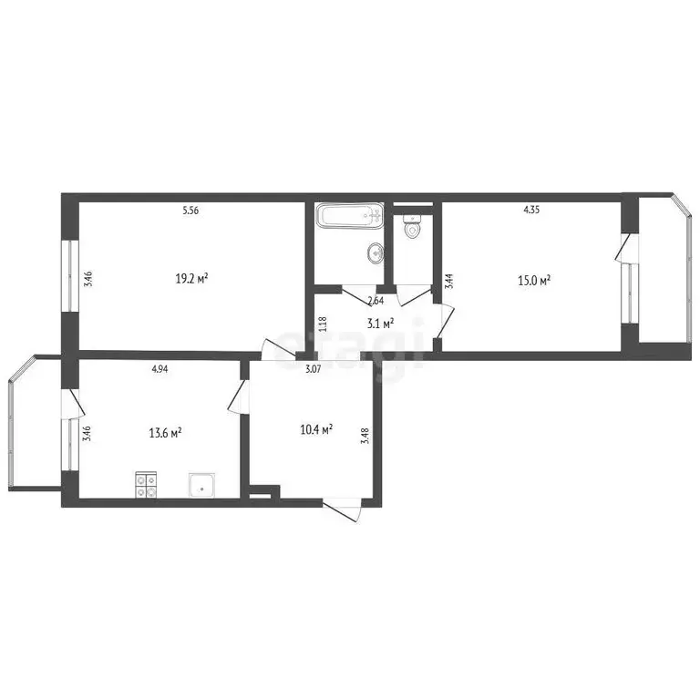 2-комнатная квартира: Тюмень, Инженерная улица, 66 (69 м) - Фото 1