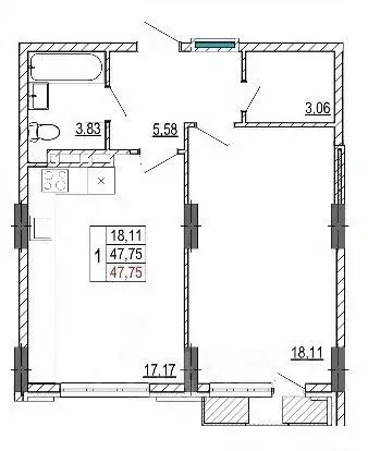 1-к кв. Белгородская область, Белгород ул. Разина (47.75 м) - Фото 1