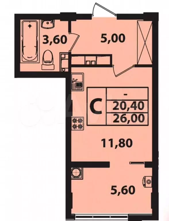 Квартира-студия, 26 м, 6/12 эт. - Фото 0