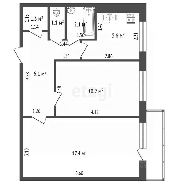 2-к кв. Алтайский край, Барнаул ул. Георгиева, 10 (43.8 м) - Фото 2