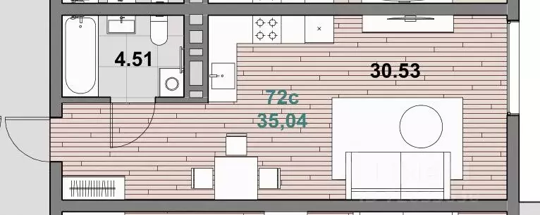 1-к кв. Калининградская область, Зеленоградск  (35.04 м) - Фото 1