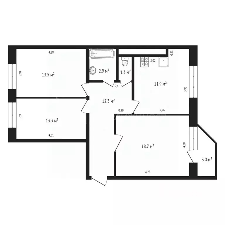3-к кв. Тюменская область, Тюмень ул. Николая Ростовцева, 20 (73.2 м) - Фото 1