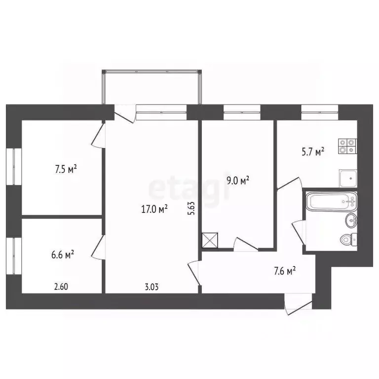 4-к кв. Крым, Бахчисарайский район, Куйбышево пгт ул. Титова, 1В (56.1 ... - Фото 2
