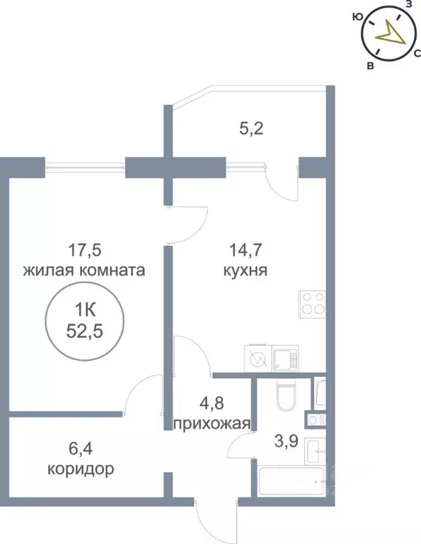 1-к кв. Ханты-Мансийский АО, Сургут Сосновая ул., 69 (52.5 м) - Фото 1