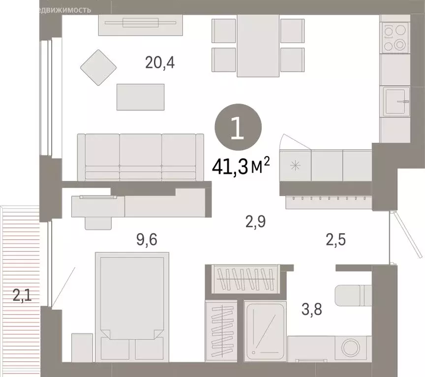 1-комнатная квартира: Новосибирск, квартал Лебедевский (41.3 м) - Фото 1